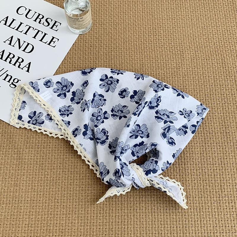 Летний женский пасторальный цветочный хлопково-льняной маленький квадратный платок маленький свежий высококачественный кружевной ободок шелковый платок