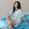 Paibangnu summer round neck pullover women's simple lake blue pajamas hk
