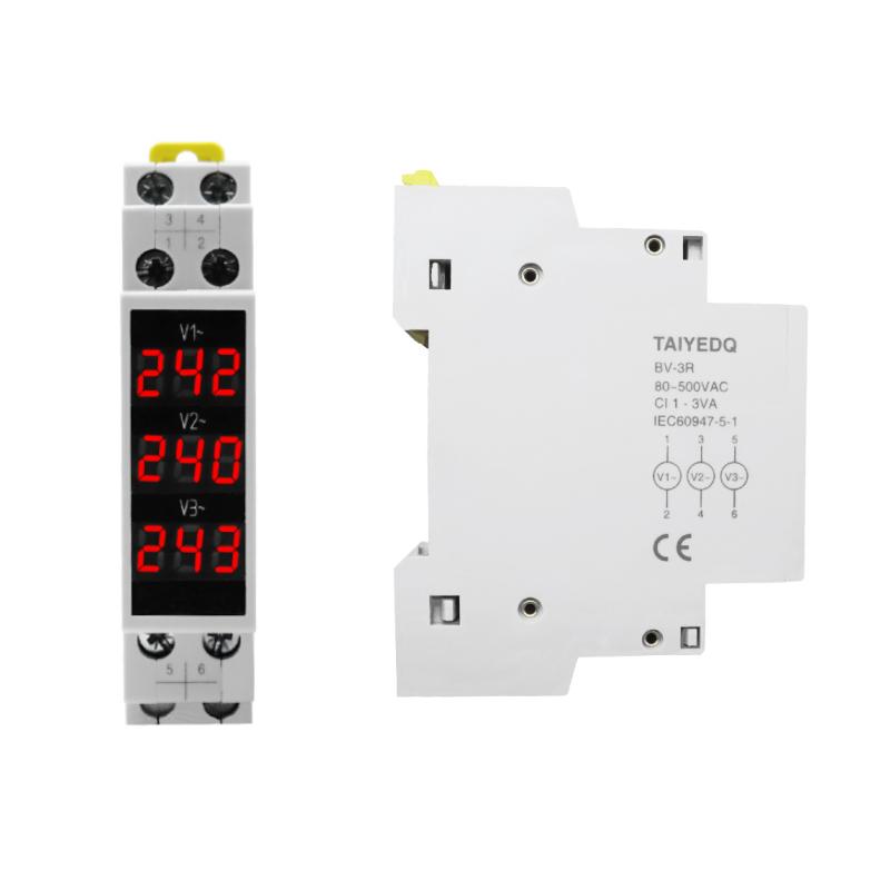 Din Rail Mount Three Phase Voltage Meter AC 80-500V Modular Voltage Meter LED Digital Display BV-3R