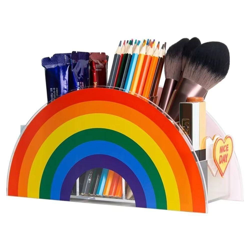 with 5 Grids Office Storage Box Acrylic Makeup Brush Storage Rack Rainbow Pen Holder  Makeup Tool
