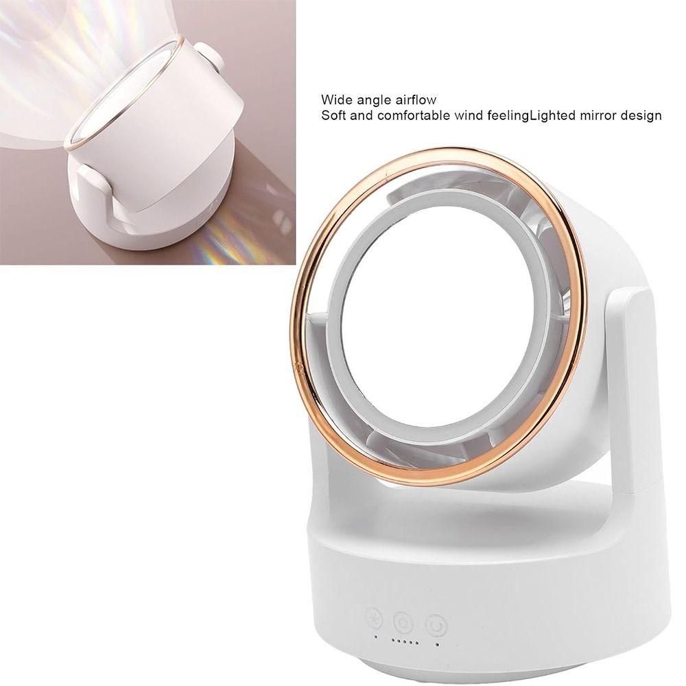 5 Speed LED Light Mirror Fan Oscillation Desktop Fan Makeup Mirror with Fan for Home and Travel