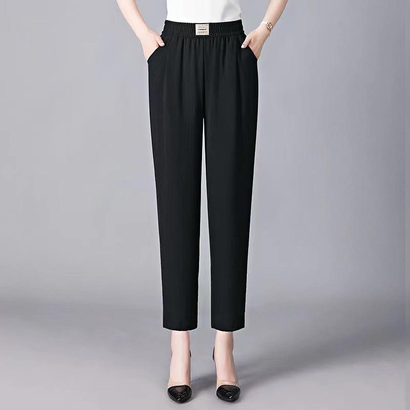 Mom's Straight Leg Casual Pants Elastic Waist Harem Style Nine-Split Plus Size Cool Pants