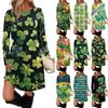 Женский модный с круглым вырезом длинный рукав St. Повседневное платье с принтом ко Дню Святого Патрика, с карманом и пуговицами