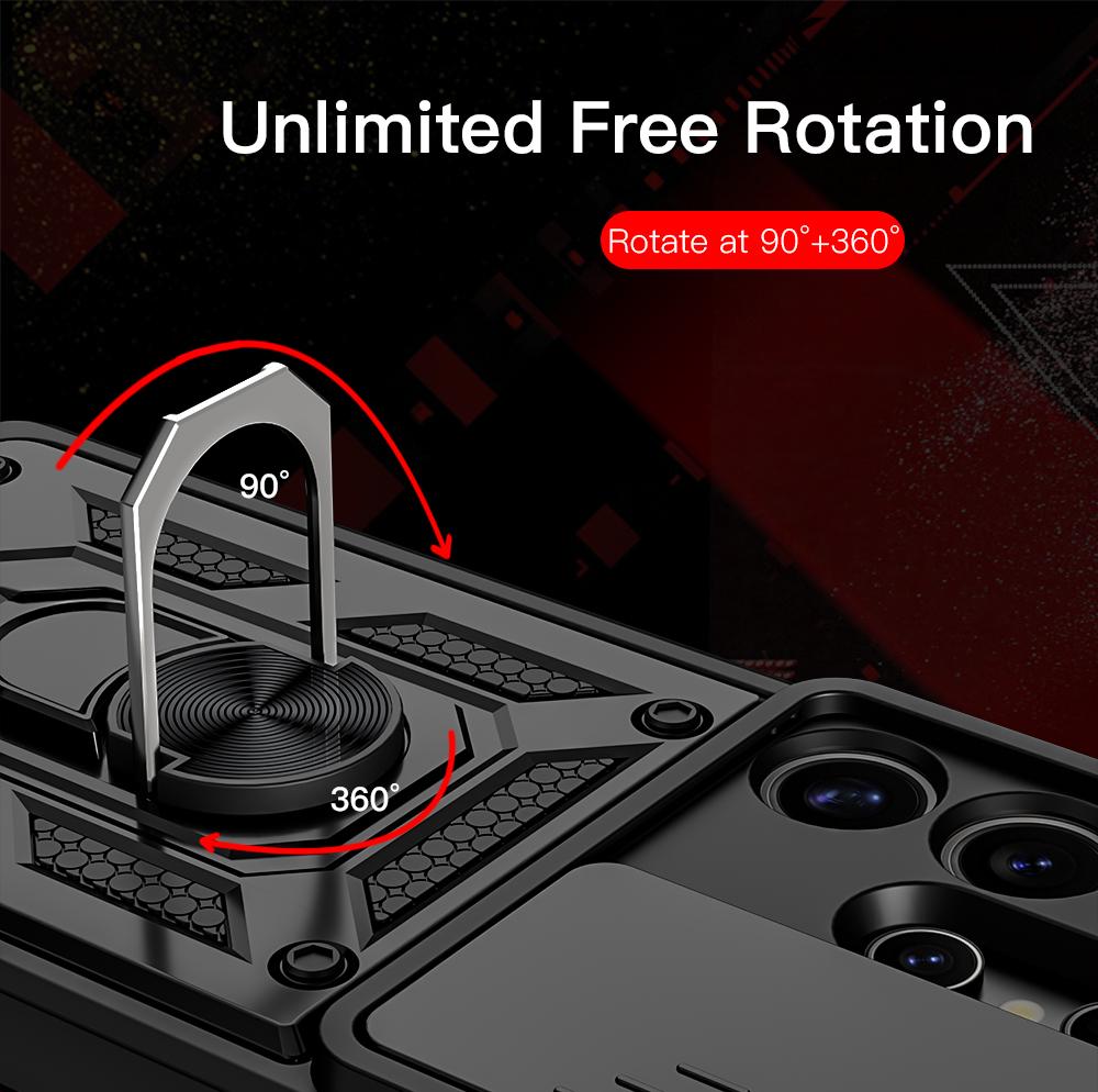 KEYSION Противоударный чехол для Samsung S25 Ultra 5G S25+ Plus Slide Camera Защитное кольцо Подставка Чехол для телефона для Galaxy S24 FE 5G