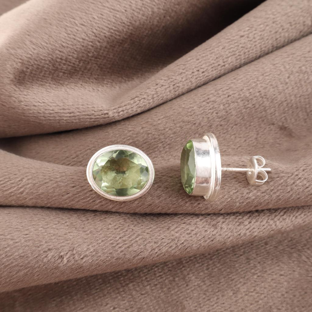 Green Amethyst Gemstone Earrings, 925 Solid Sterling Silver Earrings, Handmade Everyday Jewelry, Gift For Mother