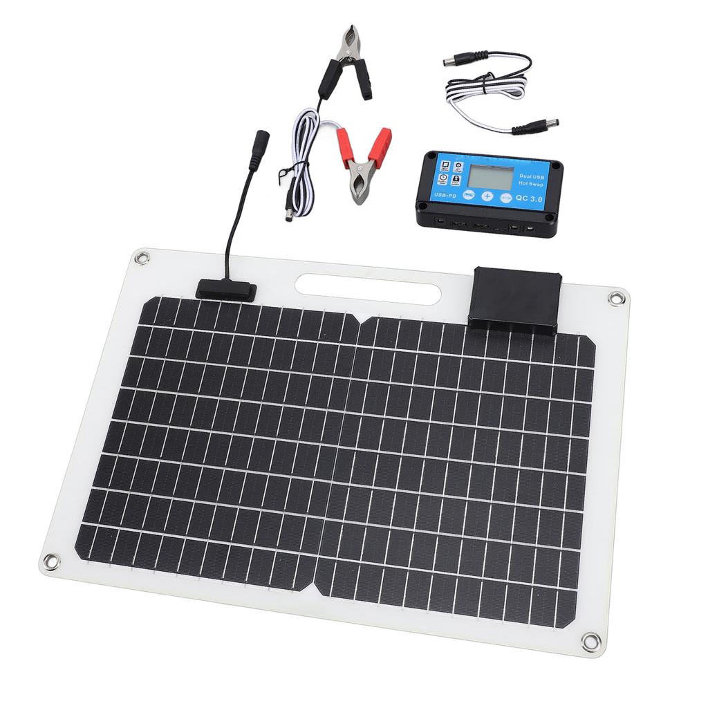 Solar Panel Battery Charger 100W Monocrystalline Silicon 12V 24V Dual USB 100A Controller with Power Level Display