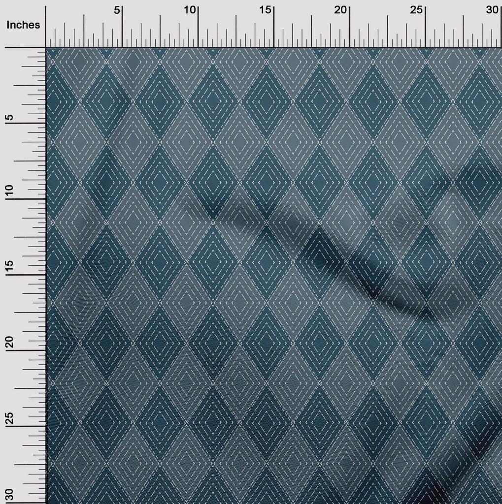 oneOone Cotton Flex Dark Teal Blue Fabric Check Argyle Diy Clothing Quilting Fabric Print Fabric By Yard 40 Inch
