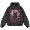 Уличная одежда Cat Painting Washed Black Oversize Unisex Y2K Hoodie