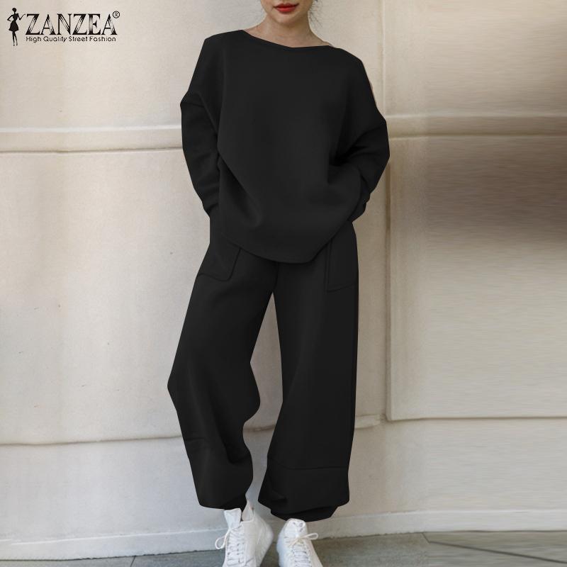 ZANZEA Женские пуловеры, топы и брюки, повседневные спортивные костюмы из двух частей