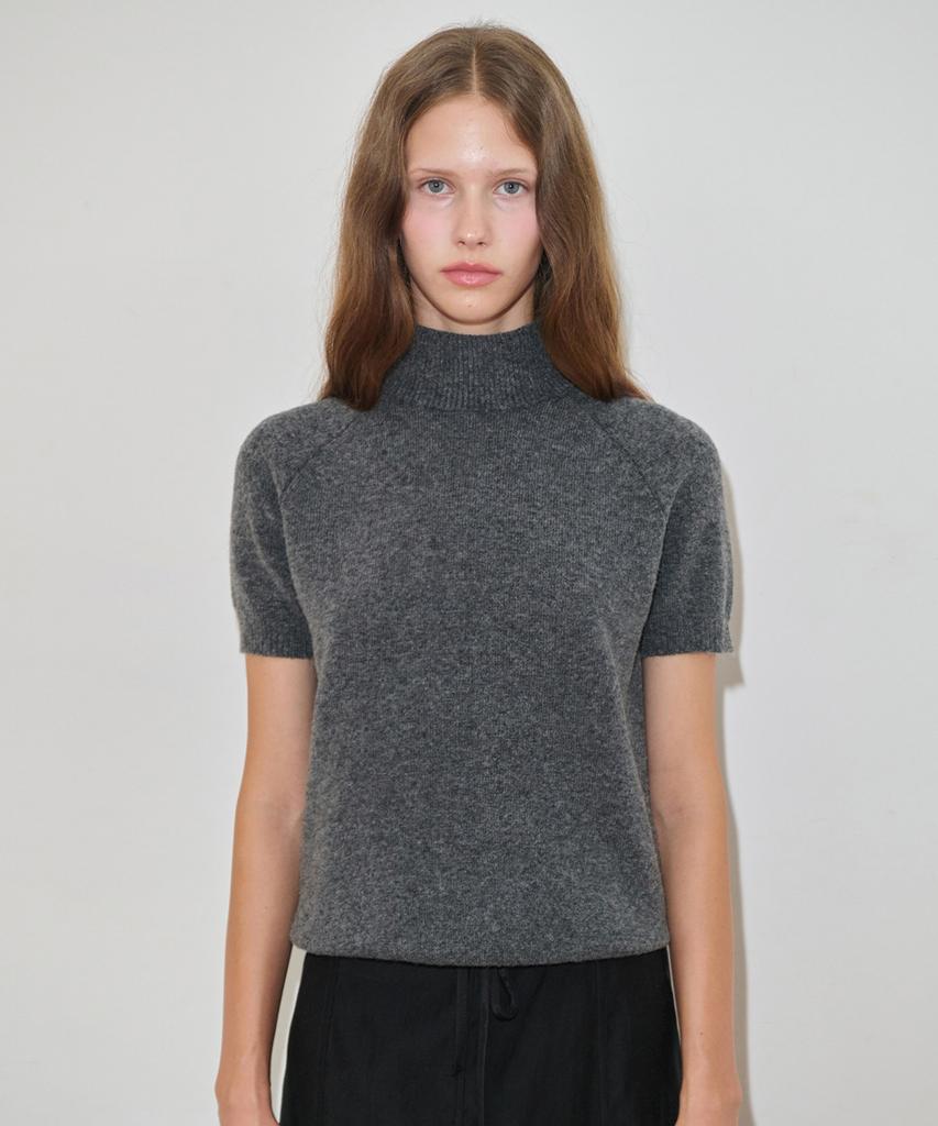 SINOON Rabbit Tie Half Sleeve Turtleneck Knit (Charcoal Gray)