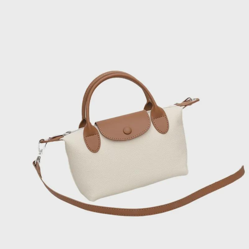 Women's Fashion Shoulder Bag: Genuine Leather Cowhide Dumpling Handbag with Contrast Colors