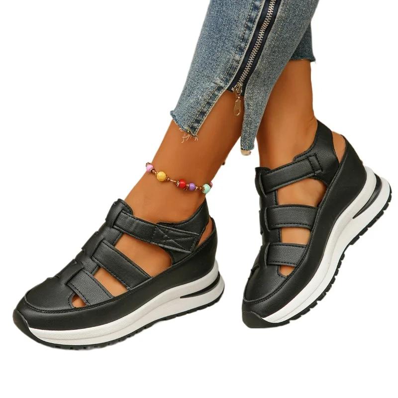 Модная женская обувь 2024 года, высококачественные женские сандалии с пряжкой на ремешке, новые с закрытым носком, офисные и карьерные летние однотонные босоножки на танкетке Zapatos