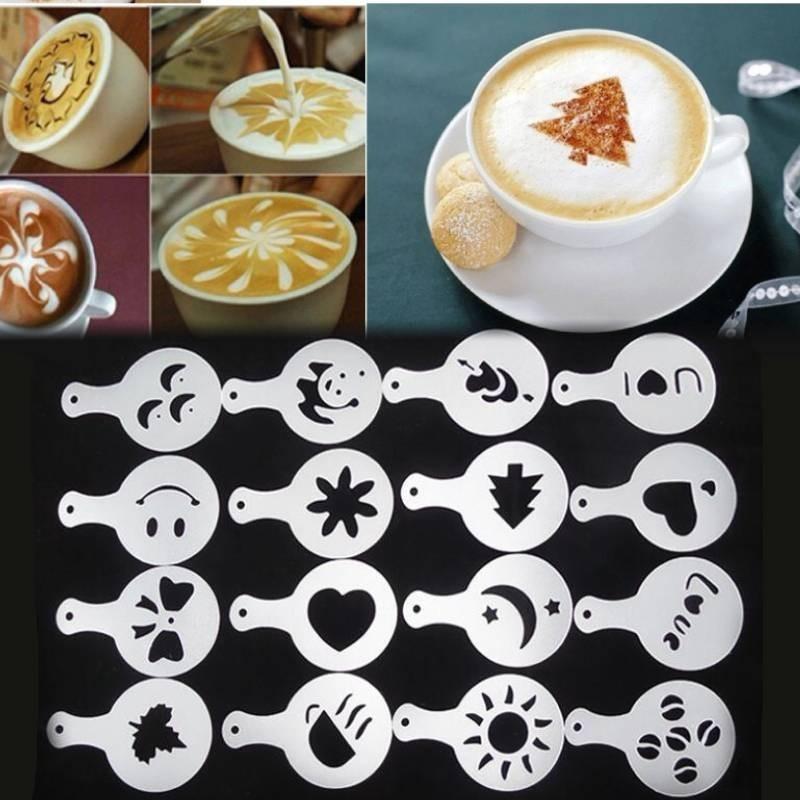 Набор прочных пластиковых кофейных трафаретов 16 штук Современный простой дизайн для латте-арта