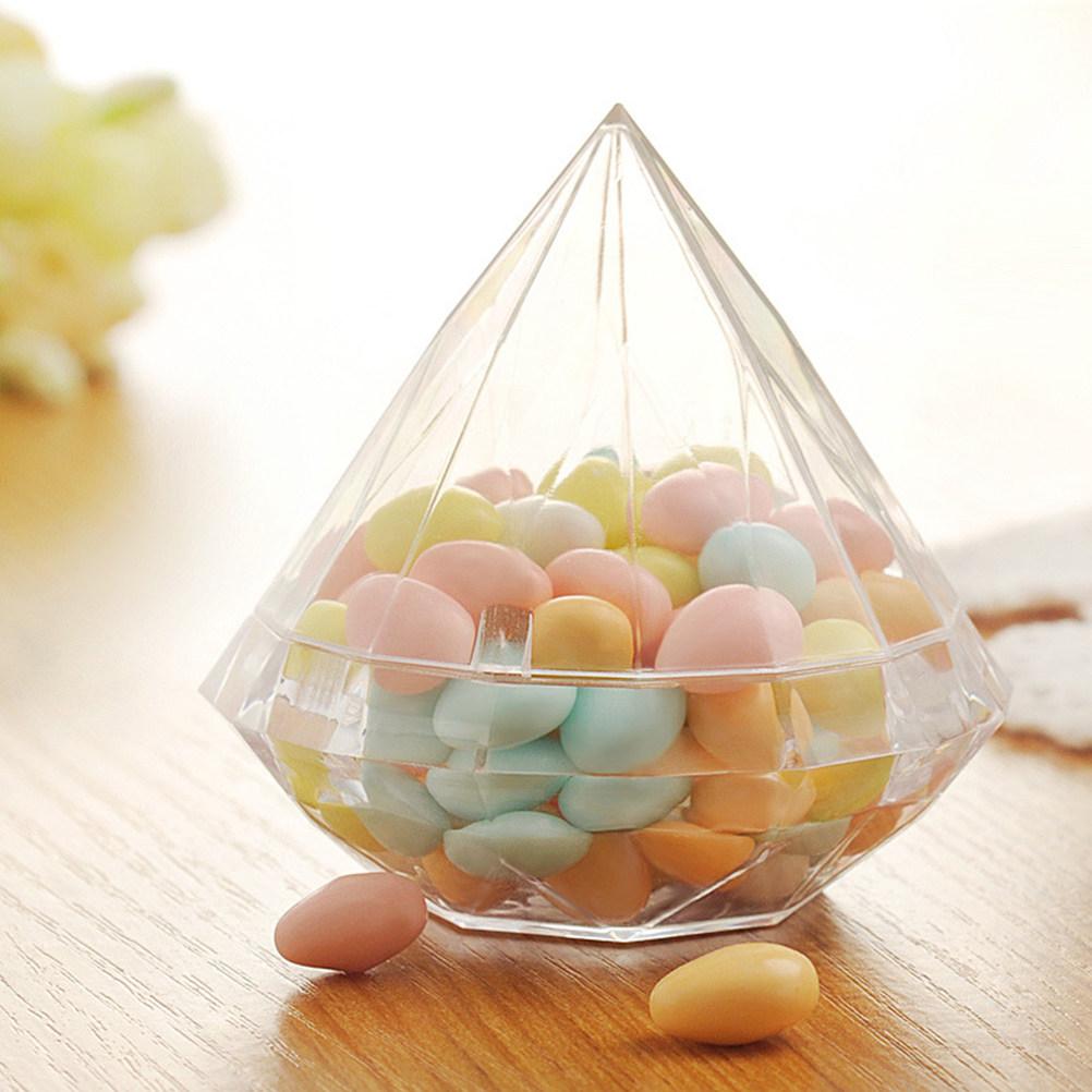 12Pcs Diamond Shaped Candy Boxes Thick Ps Plastic Wedding Favor Containers 7x7cm Party Ornament Gift Box Favor Boxes