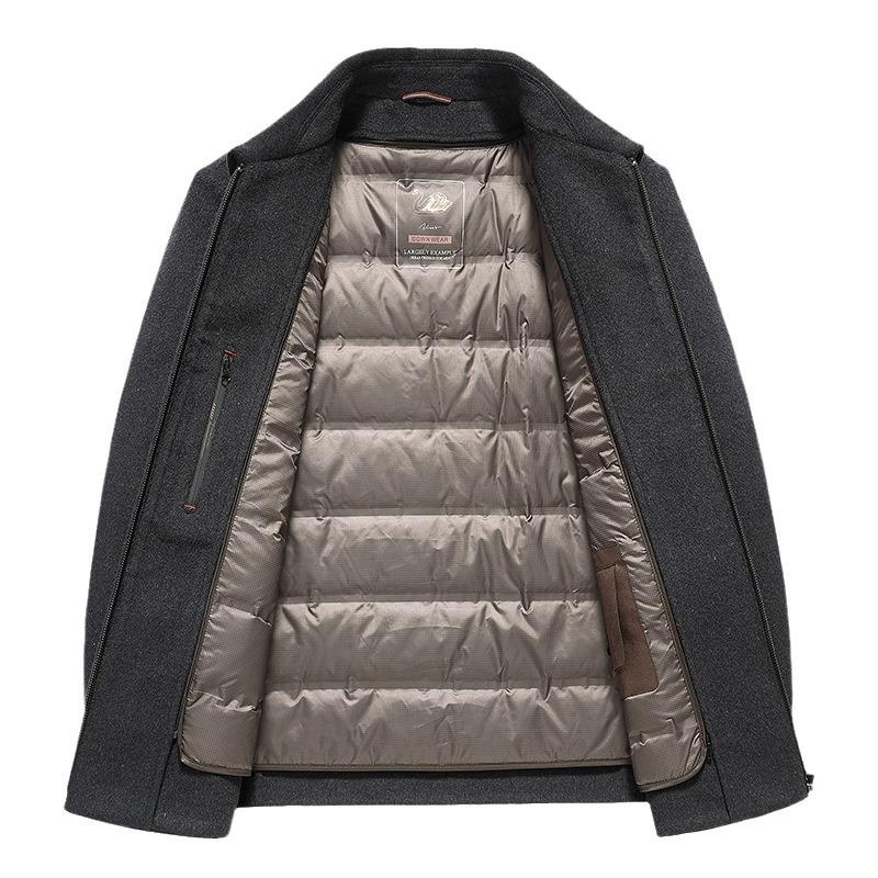 Осенне-зимнее мужское шерстяное пальто с двумя сторонами, в деловом стиле, со съемным лацканом и пуховой подкладкой