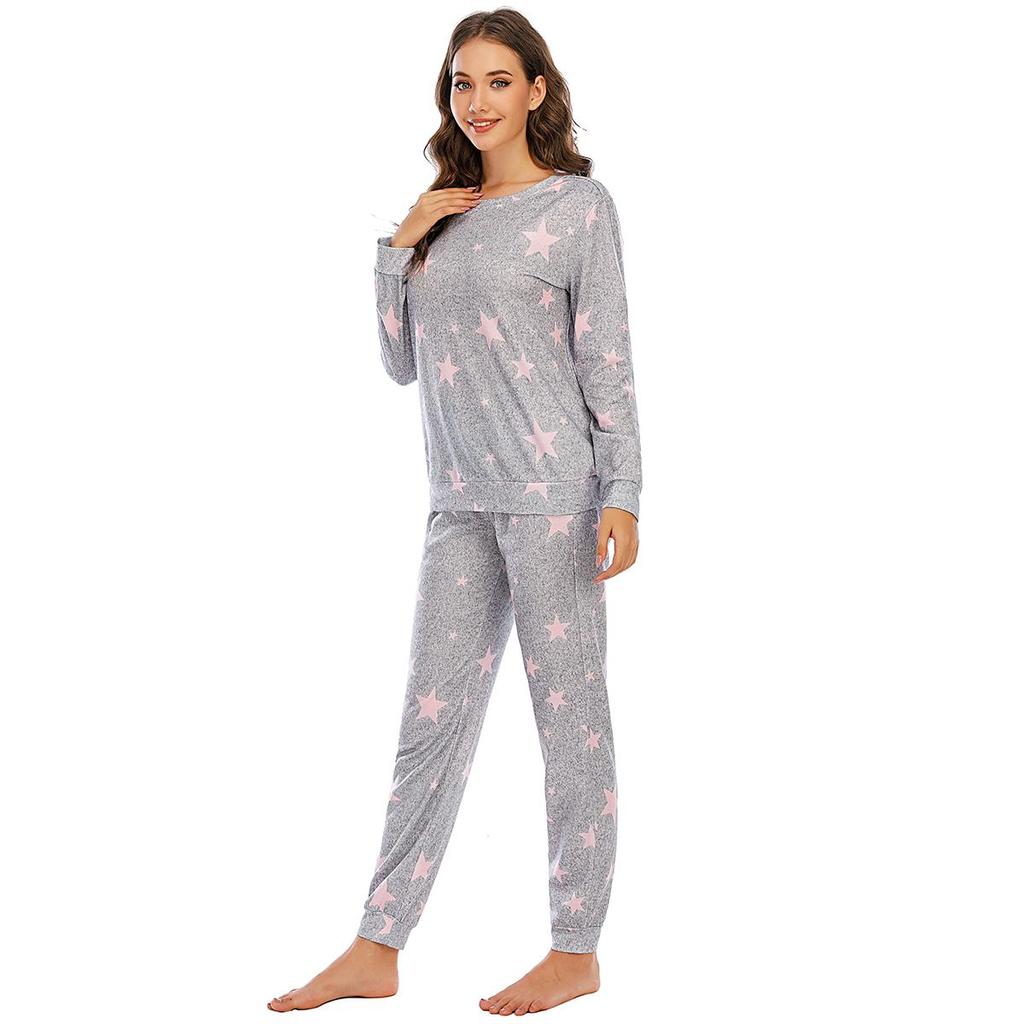 Женский рождественский пижамный комплект с оленями, топ с длинным рукавом и джоггеры с принтом звезд, домашний костюм-двойка, подходящая женская пижама, милая, уютная одежда для сна, повседневная одежда