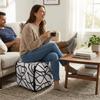Square Shape Ottoman Stool Linen Fabric Seat Pouf Ins Style Shoe Changing Stool  Daily Application