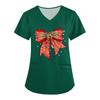 Women's Christmas Printed Uniform Work Uniform V-Neck Pocket Protective Work Uniform