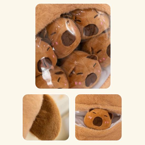 Capybara Plush Snack Bag Zipper Design Toy with 46087 Soft Stuffed Pad with Mini Capybara Dolls