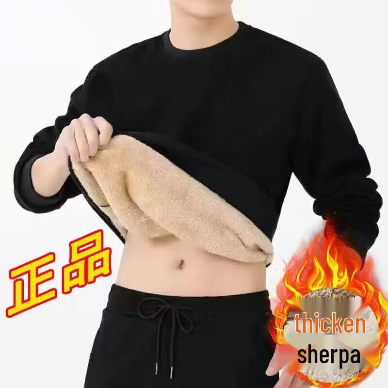 Мужской утолщенный флисовый свитшот из овечьей шерсти, теплый с круглым вырезом, большого размера для осени и зимы