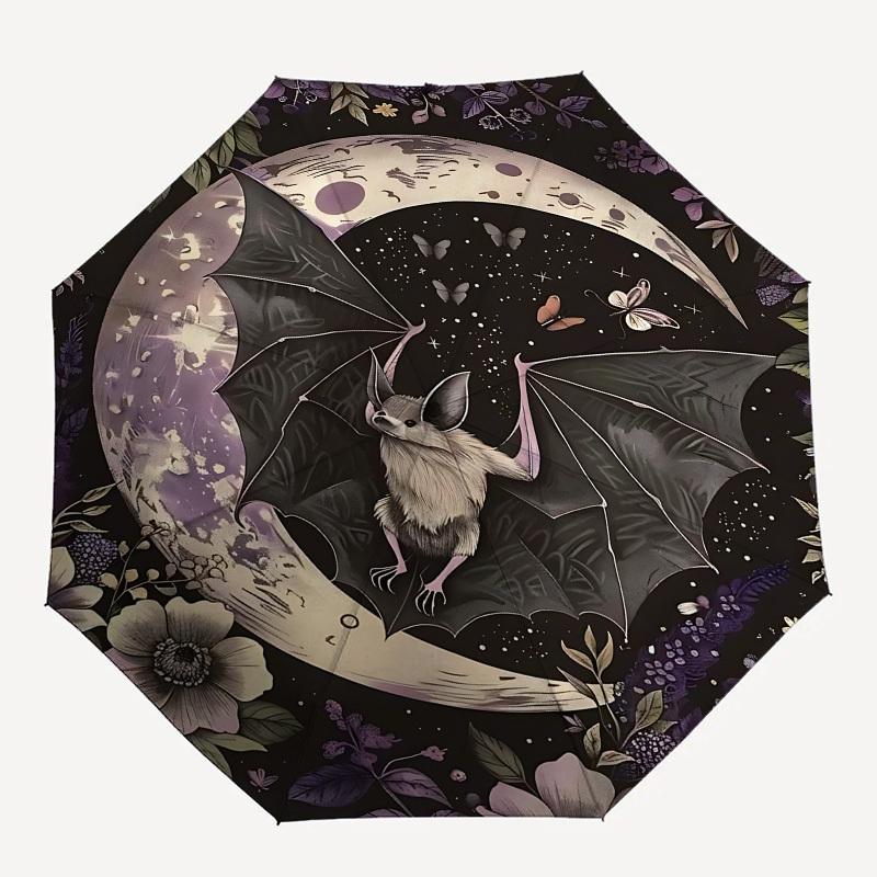 Bat Moon Automatic Folding Umbrella Compact 8 rib Design,Unique Style,Suitable for Everyday Outdoor Use,Perfect Gift for Friends and Fa