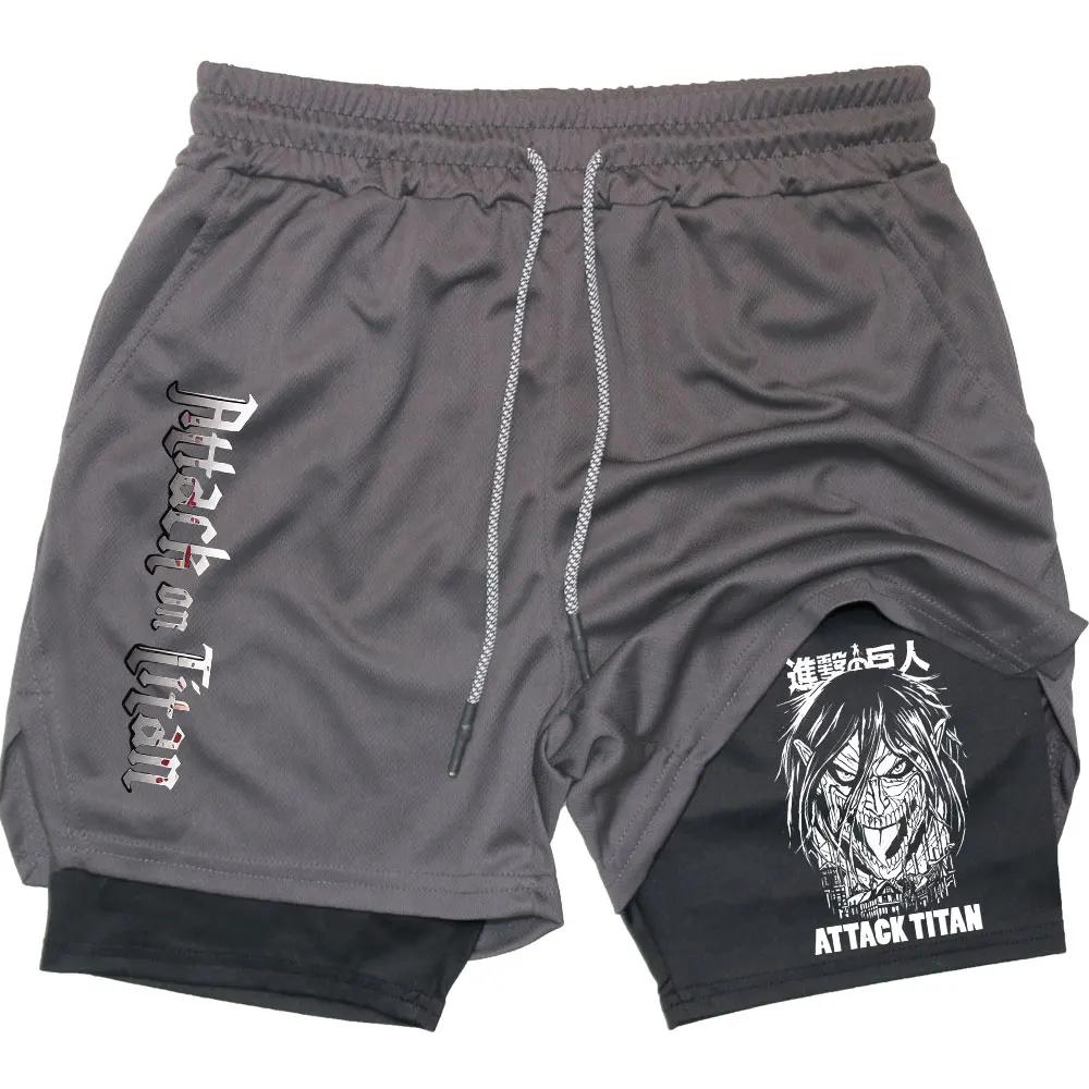 Мужские шорты для бега, шорты для тренировок, шорты с принтом аниме «Атака титанов», шорты для спортзала, летние спортивные шорты, фитнес, тренировки, шорты для бега