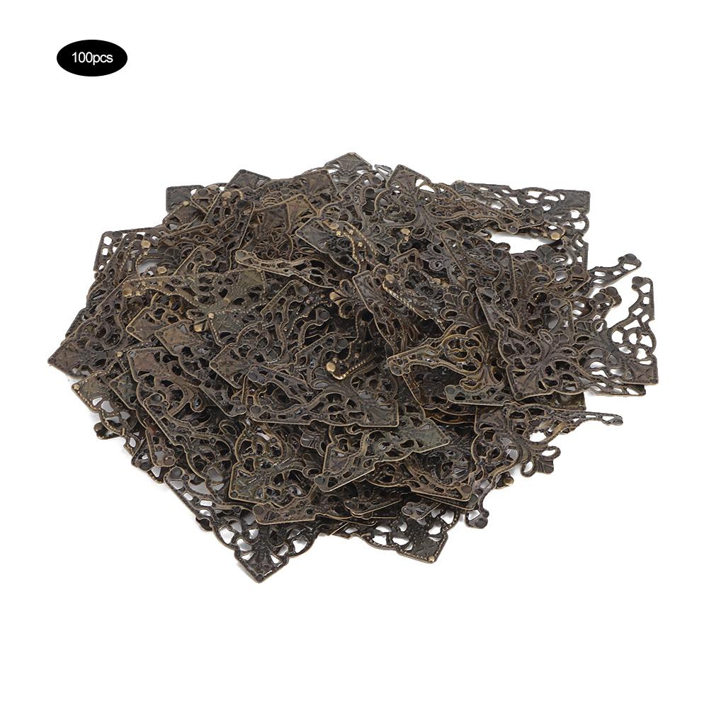 100PCS Vintage Style Iron Corner Desk Edge Corner Embellishments Decorative(Antique Brass)