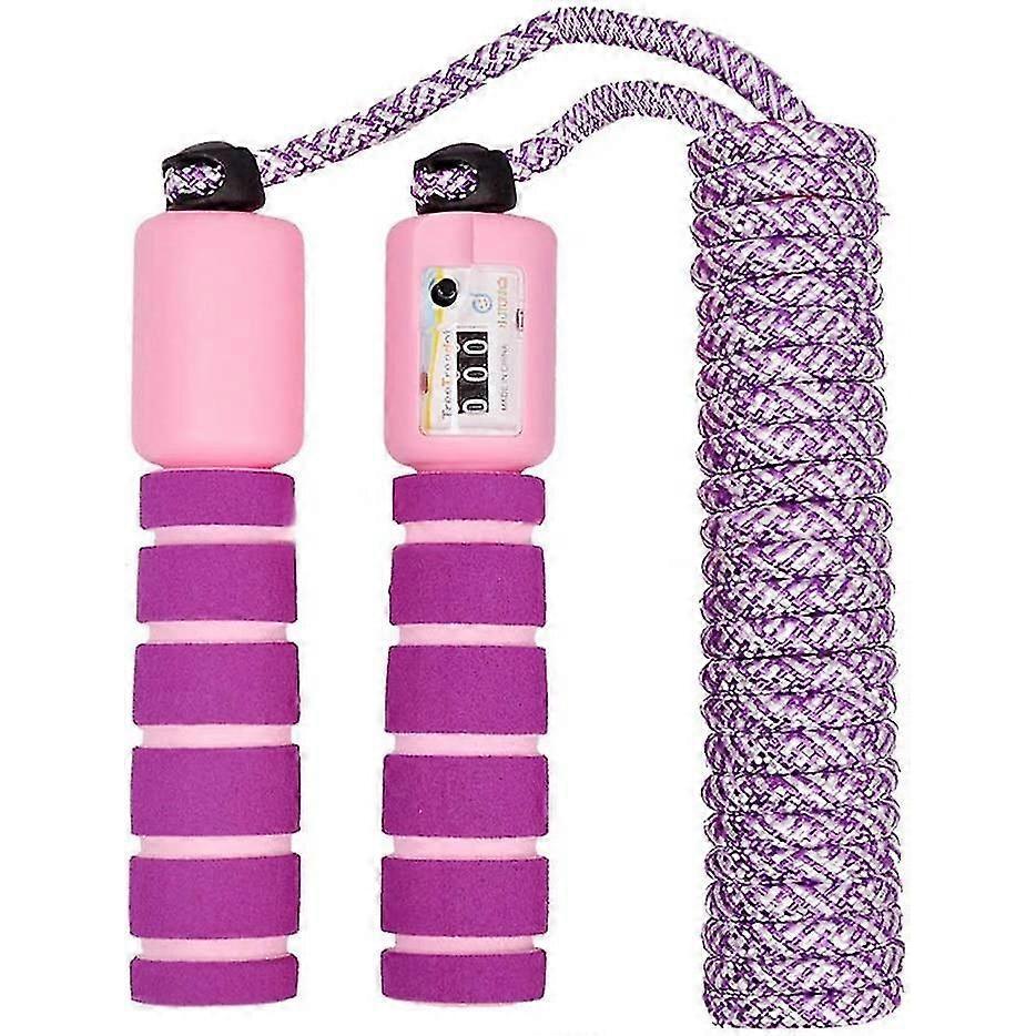 Children's skipping rope with counter, adjustable skipping rope (purple with pink)