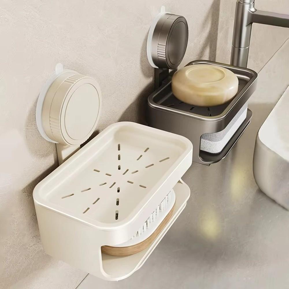 Space Saving Suction Cup Soap Dish Detachable Soap Drain Box Self Draining Soap Holder Household