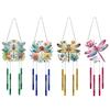 4Pcs Double Sided Acrylic Dragonfly Flower Wind Chimes DIY Diamond Kits DIY Rhinestones Wind Chime Kit for Garden Window Decor