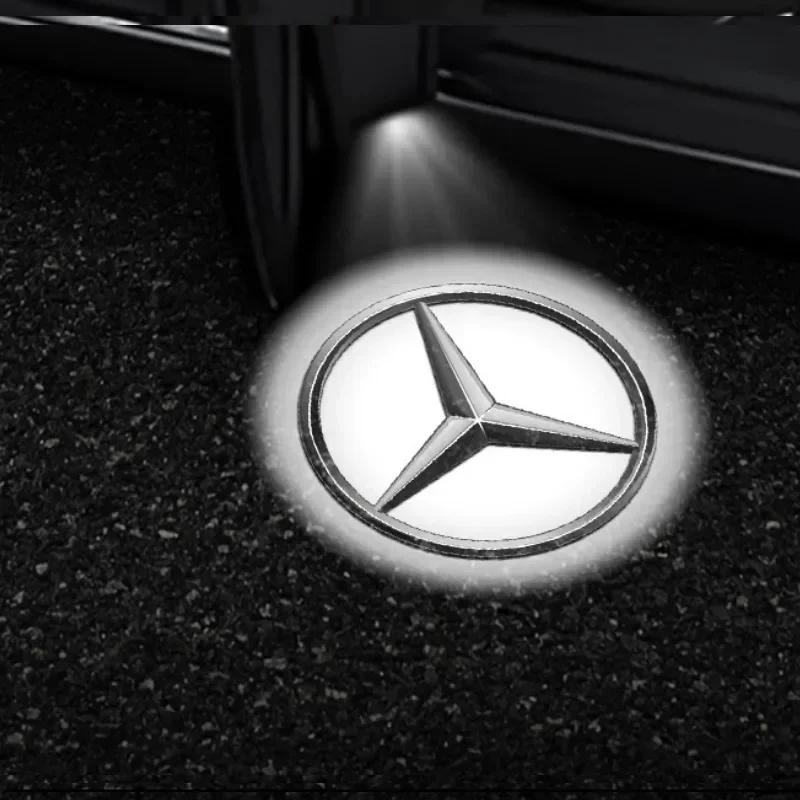 C200 E200 New 2025 For Mercedes Benz 2PCS/Set Car Door Light Laser Logo Decor Project Ghost Lamp Mercedes Benz A B C M ML GLA GL