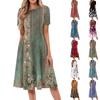 Women's Loose Casual And Fashionable Round Neck Short Sleeved Printed Mid Length Dress