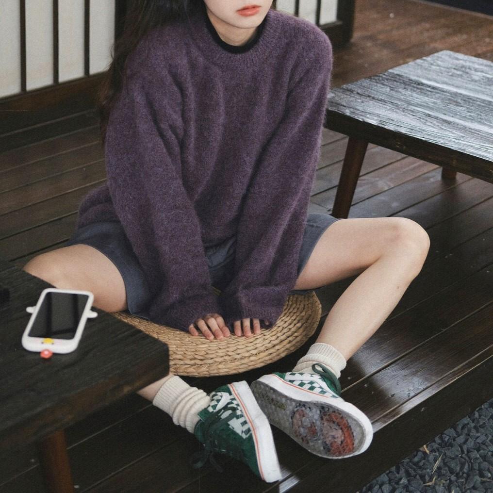 Женский осенне-зимний свитер с круглым вырезом, свободный вязаный свитер