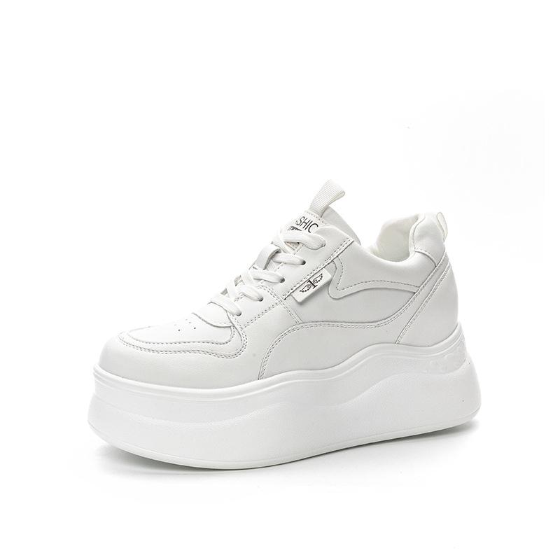 Fashion 8cm Genuine Leather Platform Wedge Shoes Chunky Sneaker White Casual Shoes Comfortable Breathable Spring Autumn Winter Shoes
