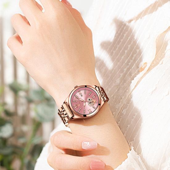 Женские часы, водостойкий светящийся ремешок из нержавеющей стали, круглый календарь со стразами, платье, наручные часы, модные ювелирные изделия, подарок