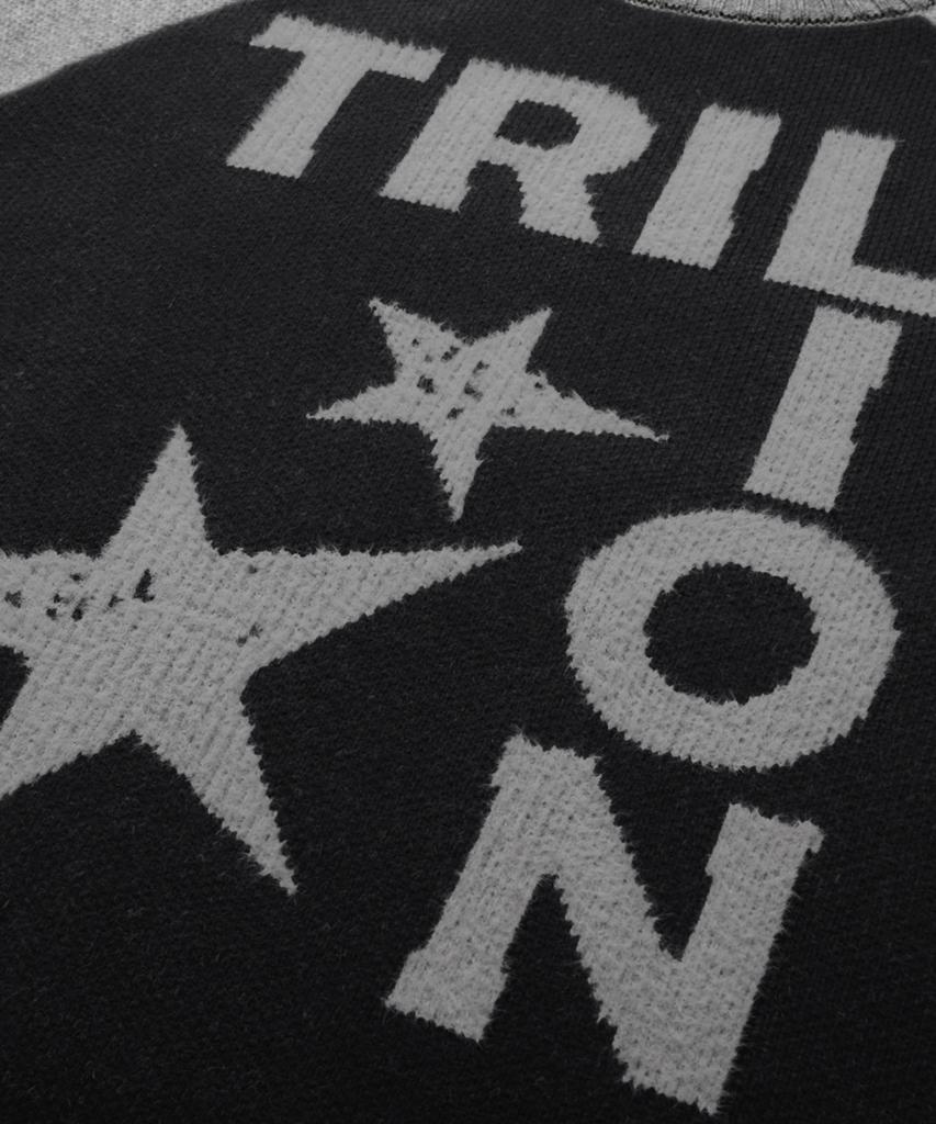 TRILLION Стильная кофта с рукавами реглан, фактурная вязка с графическим рисунком_Черный