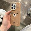 Милый Кавайный Медведь Силиконовый Чехол для Телефона IPhone 16 Pro Max 15 14 Plus 13 12 Полное Покрытие Защита от Падений Коричневая Текстура Кожи
