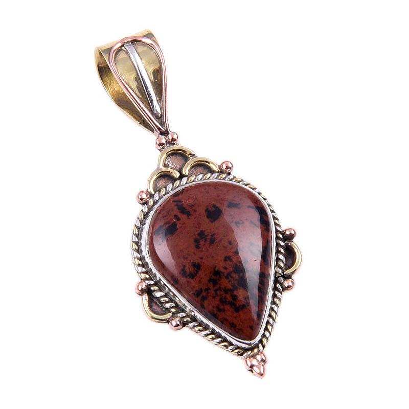 Драгоценный камень обсидиан из натурального красного дерева 925 пробы, одноцветное серебро, двухцветный кулон 1,75 дюйма R8i14