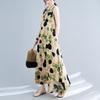 Real Shot Summer New Literary Loose Printing Round Neck Sleeveless Dress Women's Medium and Long