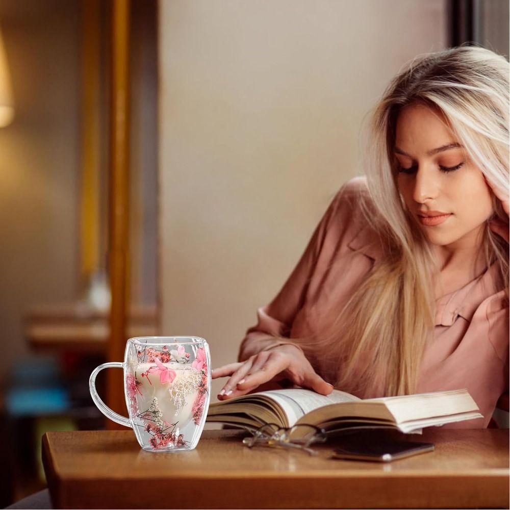 Стеклянные кружки с сухоцветами, не допускающие ожогов, прозрачная цветочная чашка, стеклянная чашка с двойными стенками для дома и офиса