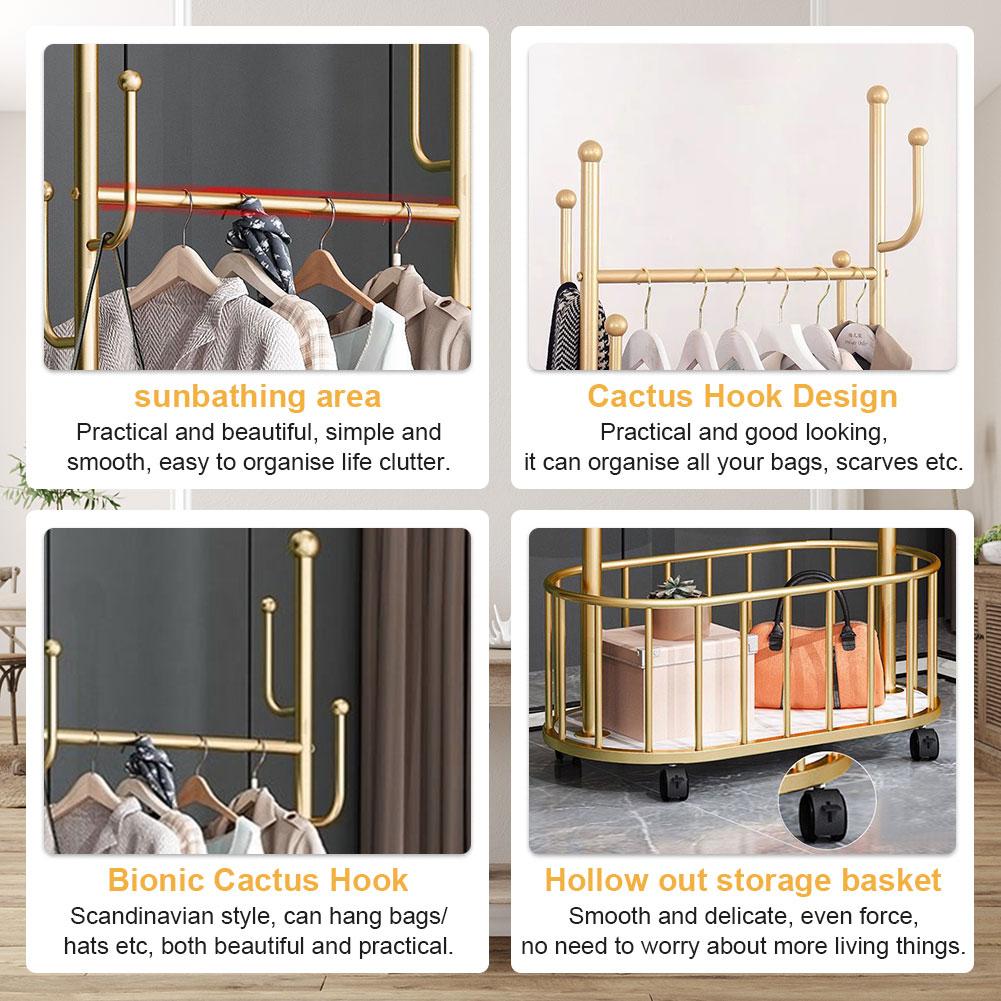 Вешалка для одежды с корзиной, стойка для пальто, передвижная вешалка для одежды на колесах для пальто, юбок, рубашек, свитеров