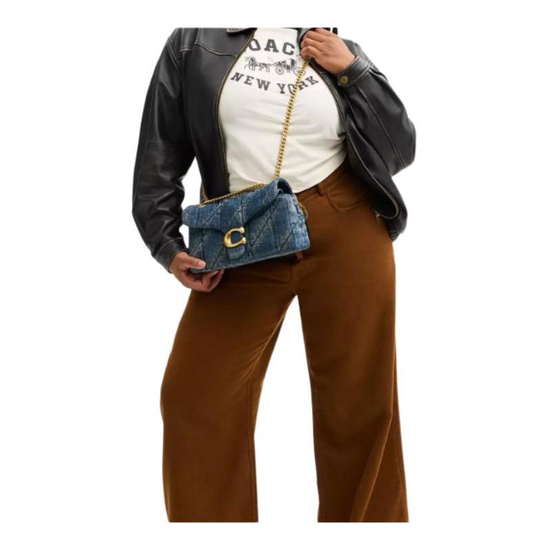 COACH Tabby 26 Quilted Detail Push-Lock Closure Internal Zipper Pocket Magnetic Buckle Pocket Fabric Crossbody Shoulder Bag Medium Women's Dark Indigo