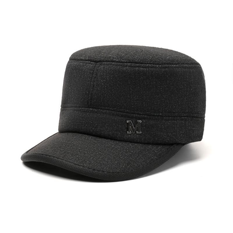 Зимняя шапка Мужская флисовая холодостойкая и теплая шапка с плоским верхом Шапка дедушки шерстяная утолщенная с защитой ушей утиный козырек хлопковая шапка