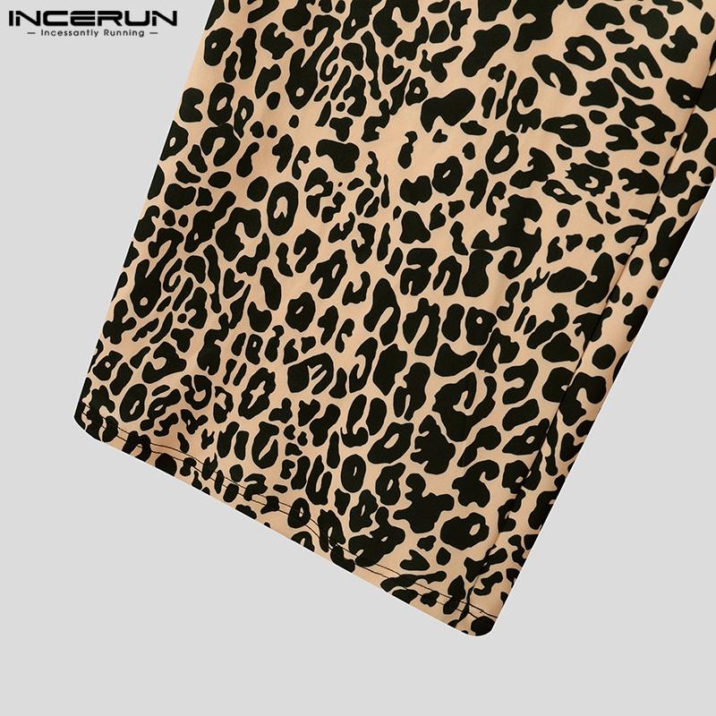 INCERUN Men Elastic Waist Briefs Cutout Leopard Party Club Long Pants Trousers
