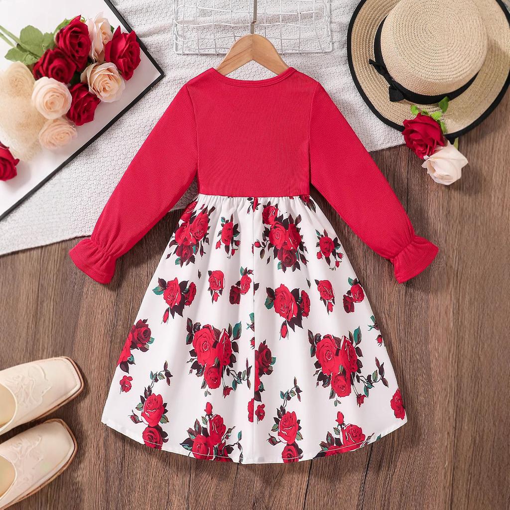 Girls' Fashion Dress Children's Sweet Bow Floral Princess Dress