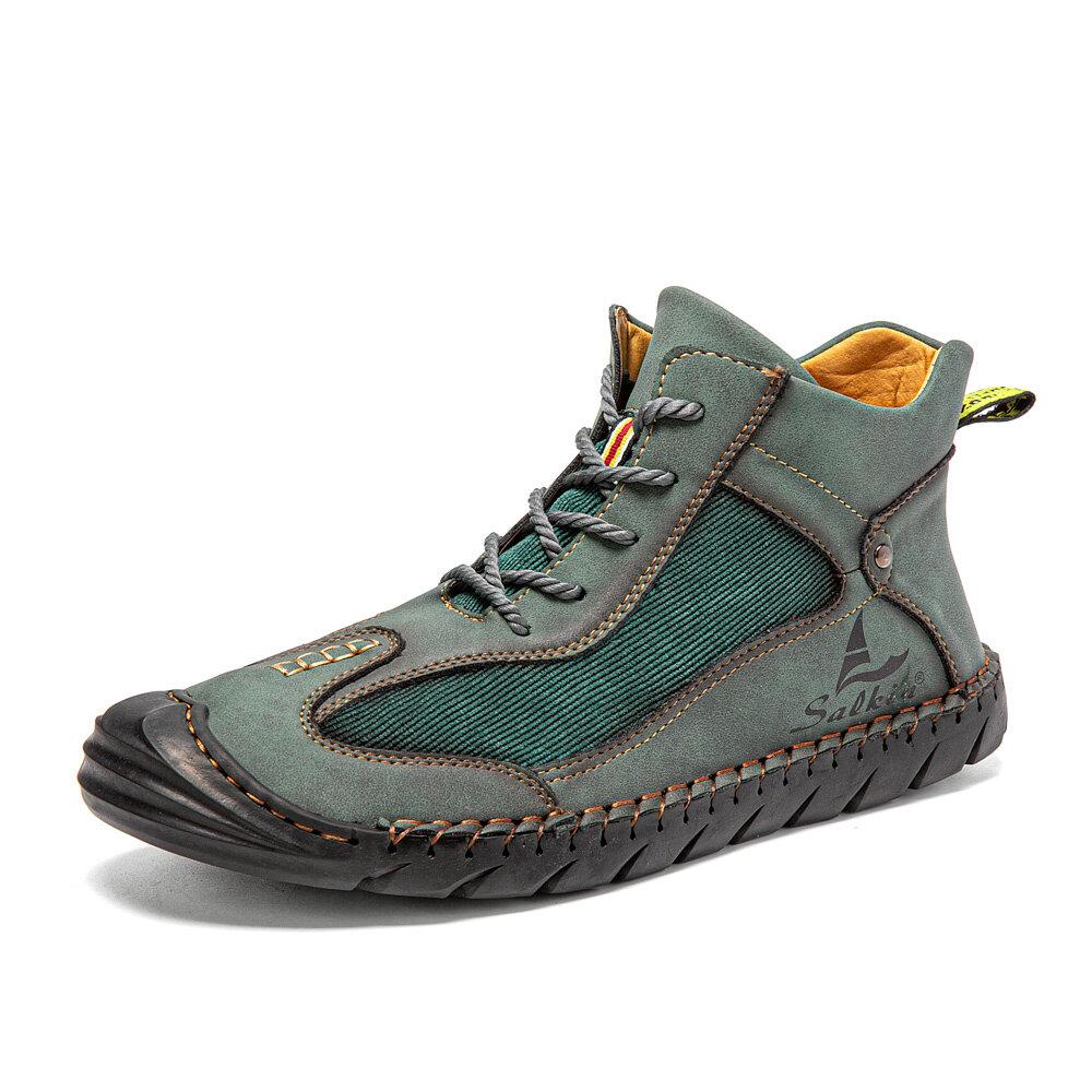 Hand-Stitching Leather Boots Men Casual Autumn Boots Shoe Retro Soft Leather Casual Men Shoes Outdoor Ankle Boots