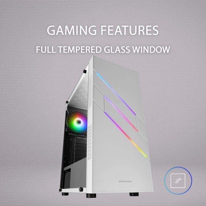 Boîtier ATX Semi-tour - Mars Gaming - Mc-U3 - ARGB - Blanc - Ventilateurs 12 Cm