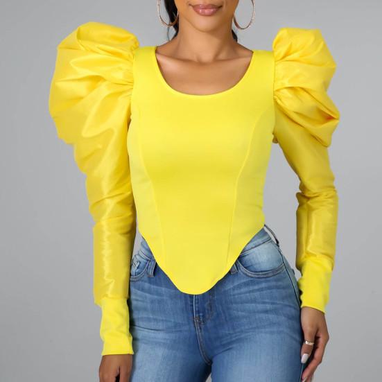 Женская блузка повседневная пэчворк рукав-буф, женская весенне-летняя облегающая блузка для вечеринки