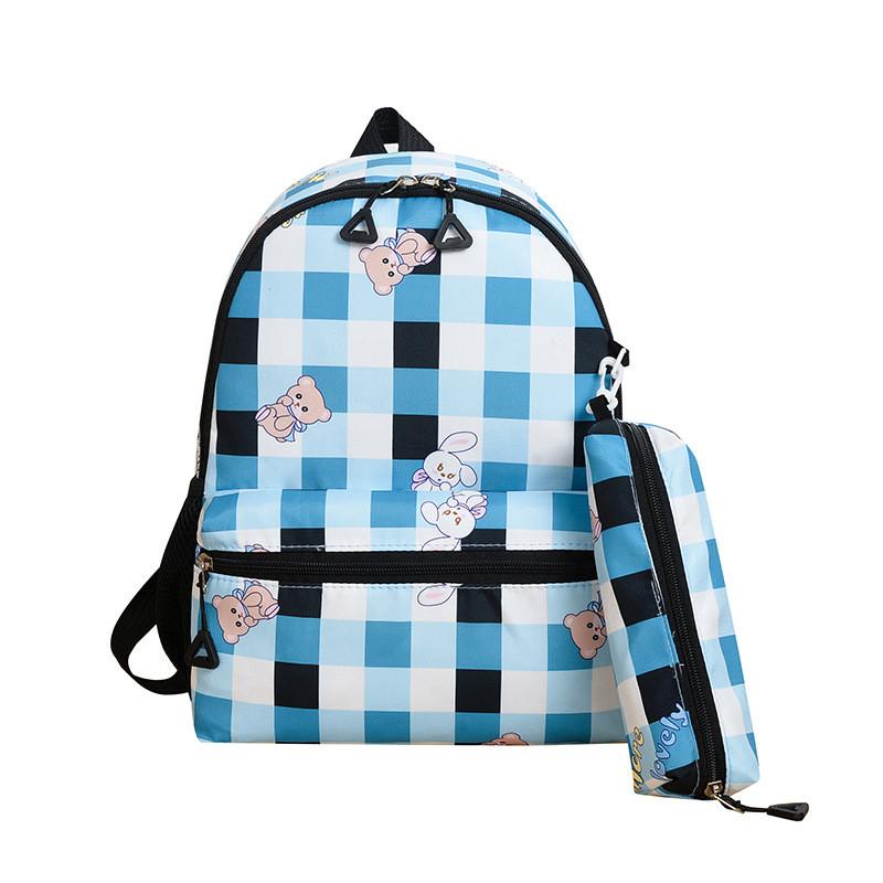 Kids Backpack For School And Outings With Cute Print And Grid Pattern In Durable Polyester Fabric