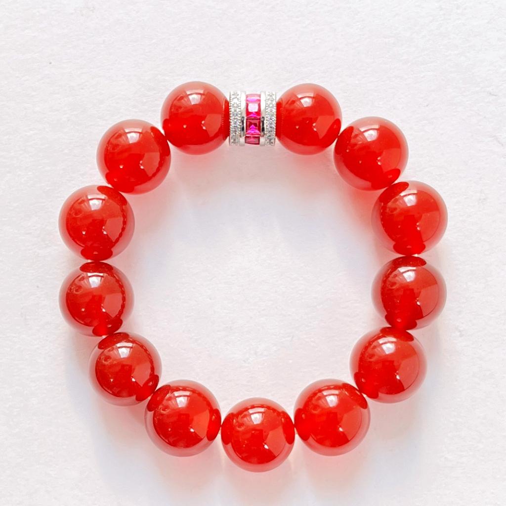 14Mm Large Particle High Quality Pigeon Blood Red Vitreous Natural Chalcedony Agate Bracelet Bracelet